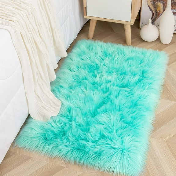 Lochas Soft Fluffy Rugs Faux Sheepskin Area Rug for Bedroom Living Room Bedside Carpet Nursery Washable Floor Mat,2'x4',Blue