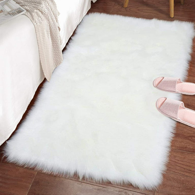 Lochas Soft Fluffy Rugs Faux Sheepskin Area Rug for Bedroom Living Room Bedside Carpet Nursery Washable Floor Mat, 2x3 Feet,White, Size: 2' x 3