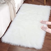 Lochas Soft Fluffy Rugs Faux Sheepskin Area Rug for Bedroom Living Room Bedside Carpet Nursery Washable Floor Mat, 2x3 Feet,White