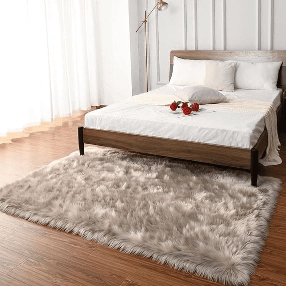 Lochas Soft Fluffy Rugs Faux Sheepskin Area Rug for Bedroom Living Room Bedside Carpet Nursery Washable Floor Mat,3'x5',Beige