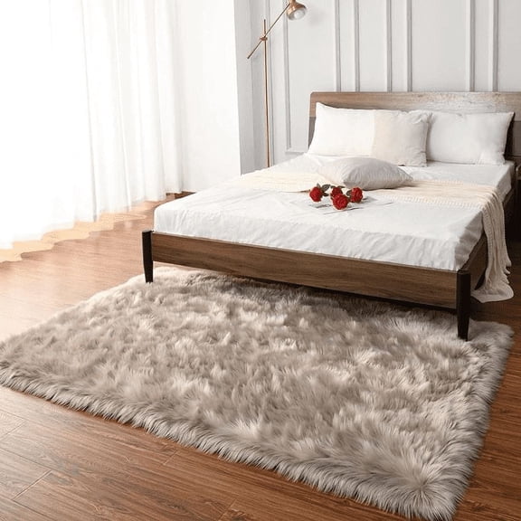 Lochas Soft Fluffy Rugs Faux Sheepskin Area Rug for Bedroom Living Room Bedside Carpet Nursery Washable Floor Mat,3'x5',Beige