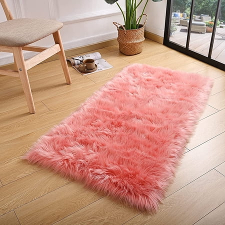 Lochas Soft Fluffy Rugs Faux Sheepskin Area Rug for Bedroom Living Room Home Decor Bedside Carpet,2'x4',Coral Red