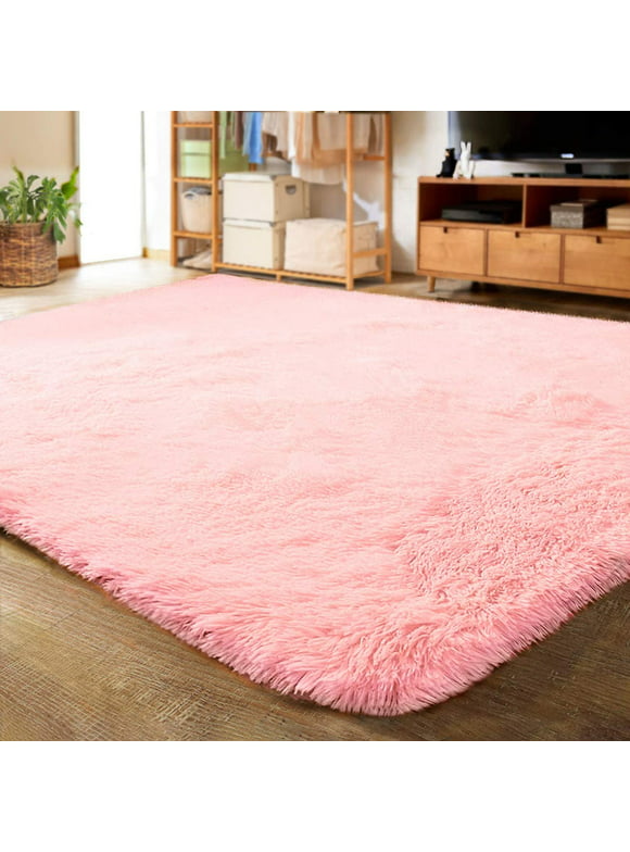Lochas Soft Indoor Modern Area Rugs Fluffy Living Room Carpets for Children Bedroom Home Decor Nursery Rug 4' x 5.3', Pink