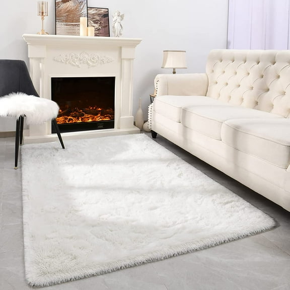 Lochas Soft Modern Area Rugs Fluffy Carpets for Living Room Bedroom Indoor Home Decor Nursery Rug,4'X6',Cream White