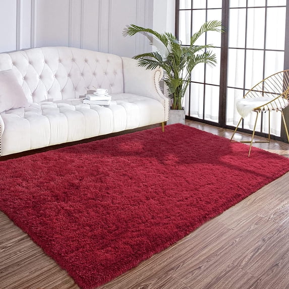 Lochas Soft Modern Area Rugs Fluffy Carpets for Living Room Bedroom Indoor Home Decor Nursery Rug,4'X6',Wine Red