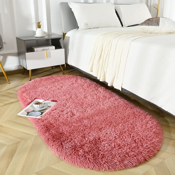 Lochas Soft Oval Rugs Fluffy Plush Modern Area Rug Shaggy Furry Carpet for Living Room Home Decor Play Mat,2.6'x5.3',Blush Pink
