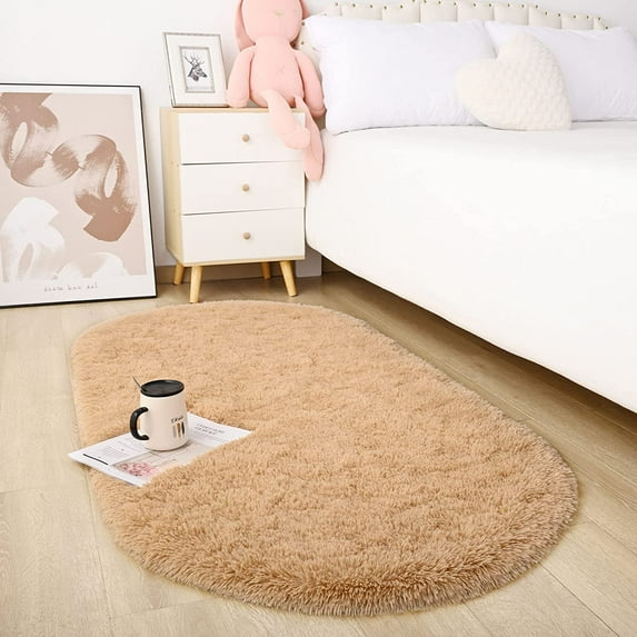 Lochas Soft Oval Rugs Fluffy Plush Modern Area Rug Shaggy Furry Carpet for Living Room Home Decor Play Mat,2.6'x5.3',Camel