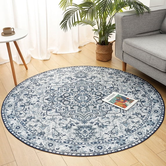 Lochas Soft Round Area Rug Vintage Circle Rug Carpet for Living Room Bedroom Nursery Bathroom Kitchen,5Ft,Blue