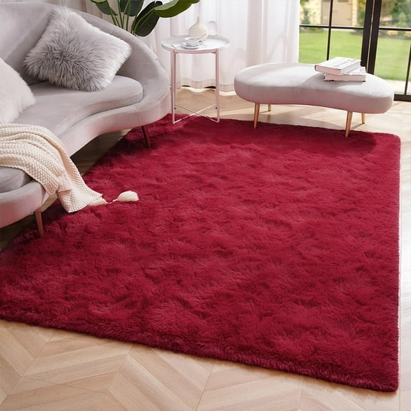 Lochas Soft Rugs Indoor Modern Area Rug Fluffy Carpets for Living Room Bedroom Home Decor Nursery,5.3'x7.5',Wine Red