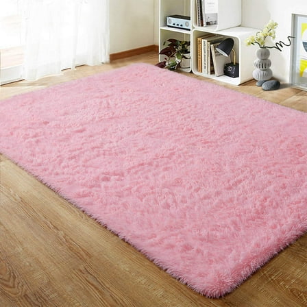 Lochas Soft Shag Accent Carpet Fluffy Rug for Living Room Bedroom Home Decor Area Rugs Floor Mat, 4'x6',Pink
