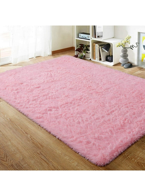 Lochas Soft Shag Carpet Fluffy Rug for Living Room Bedroom Big Area Rugs Floor Mat, 4'x6',Pink