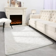 Lochas Soft Shag Carpet Fluffy Rug for Living Room Bedroom Big Area Rugs Floor Mat, 5x8,Cream White