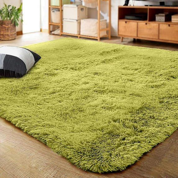 Lochas Soft Shag Carpet Fluffy Rug for Living Room Bedroom Big Area Rugs Floor Mat, 5'x8',Grass Green