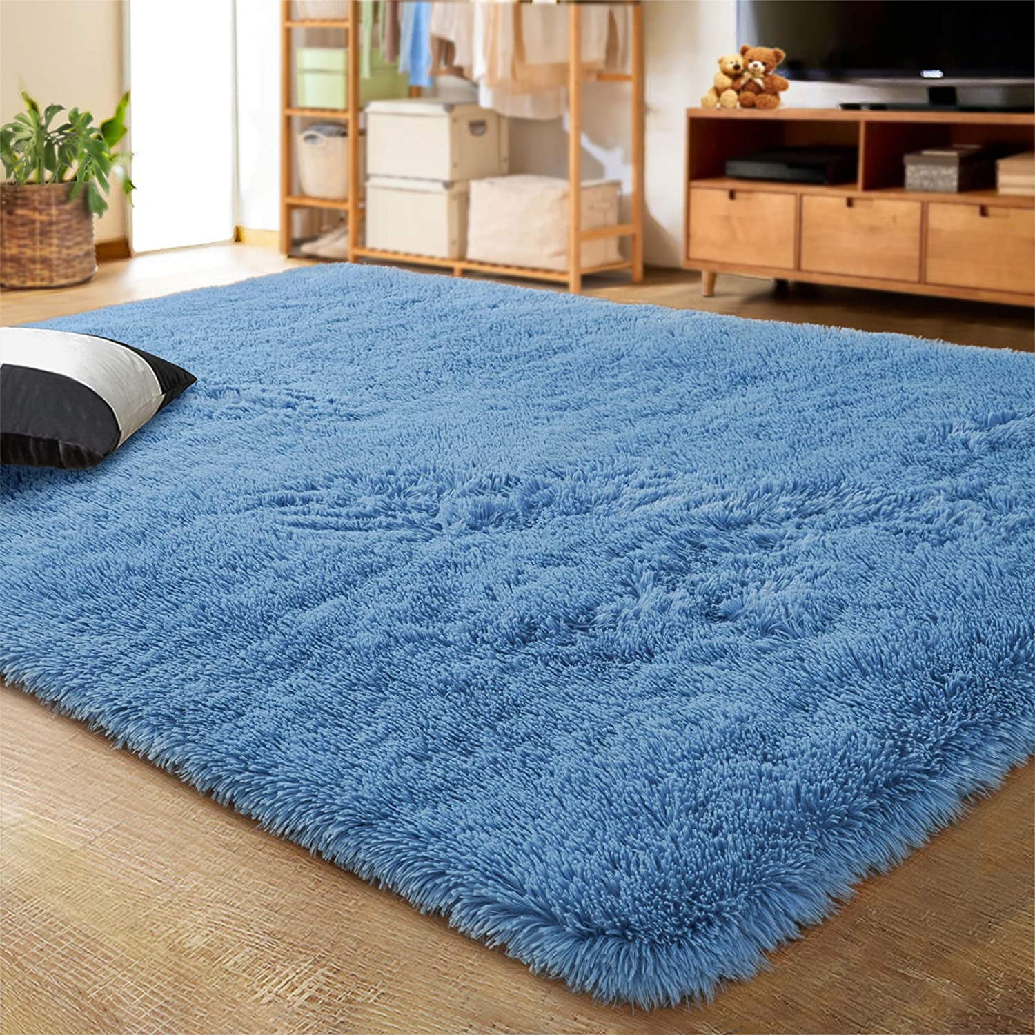 Blue on sale fluffy rug