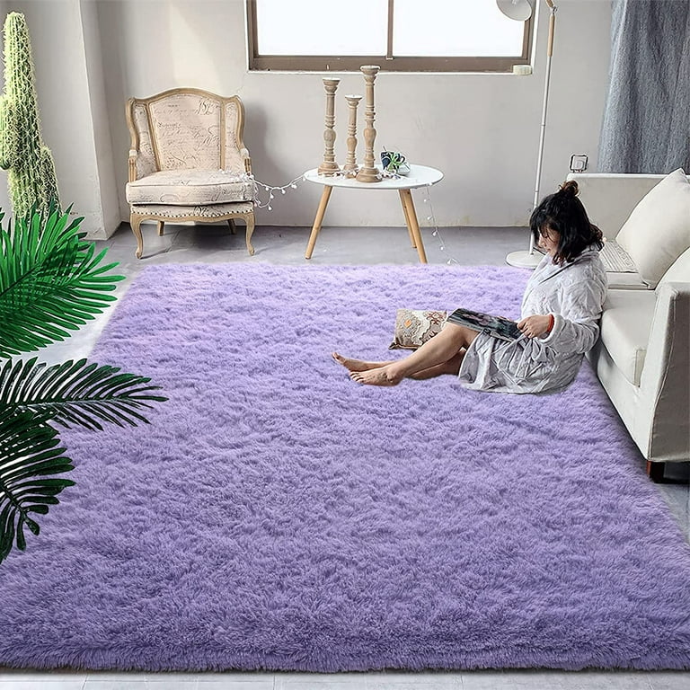 Lochas Soft Shag Carpet Fluffy Rug for Living Room Bedroom Big Area Rugs  Floor Mat Home Decor, 4'x6',Lavender Purple