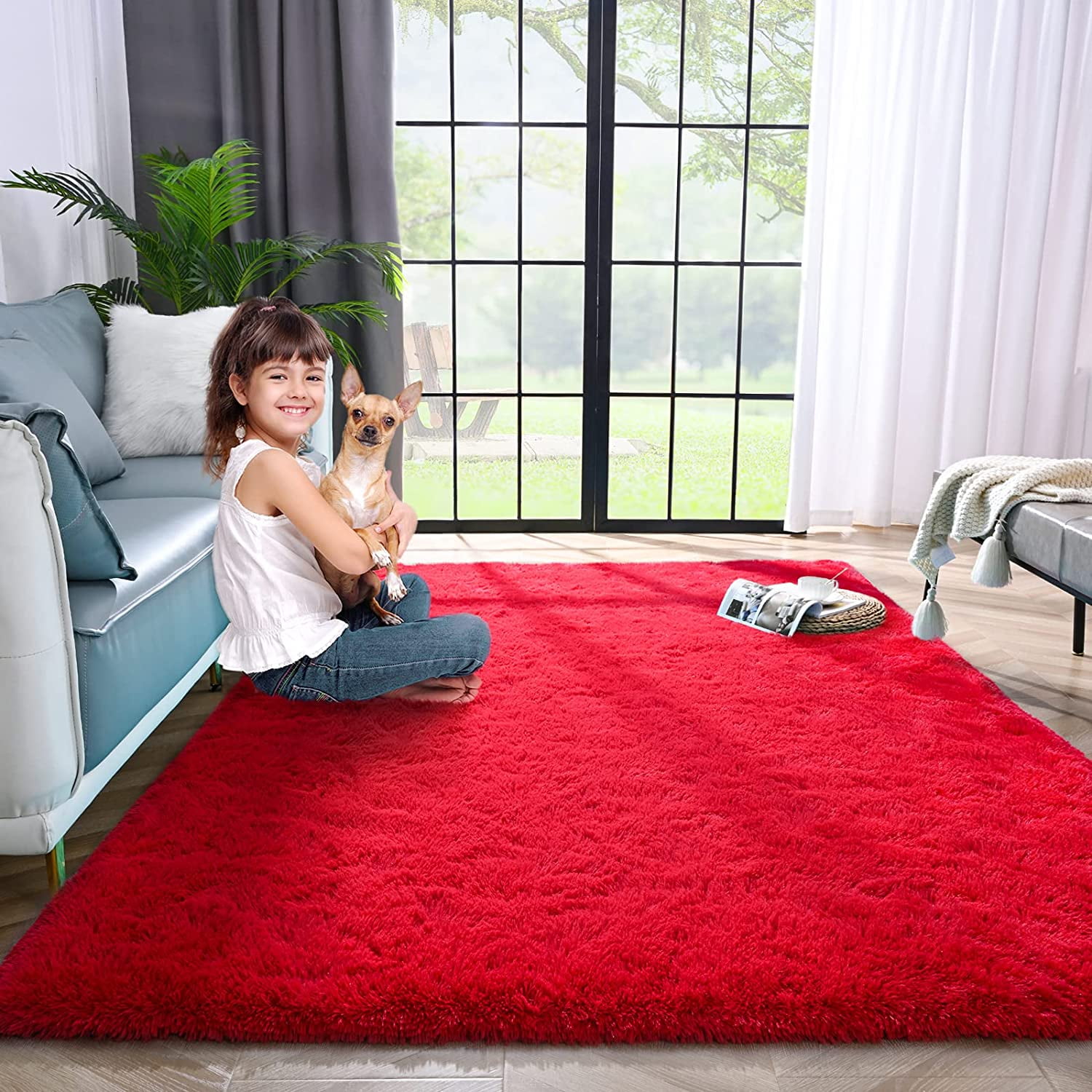 Cherry Red 4' x 6' Synthetic Shag Area Rug