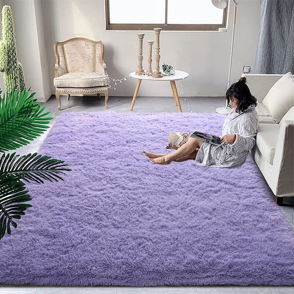 Lochas Soft Shag Carpet Fluffy Rug for Living Room Bedroom Big Area Rugs Floor Mat Home Decor, 5'x8',Lavender Purple