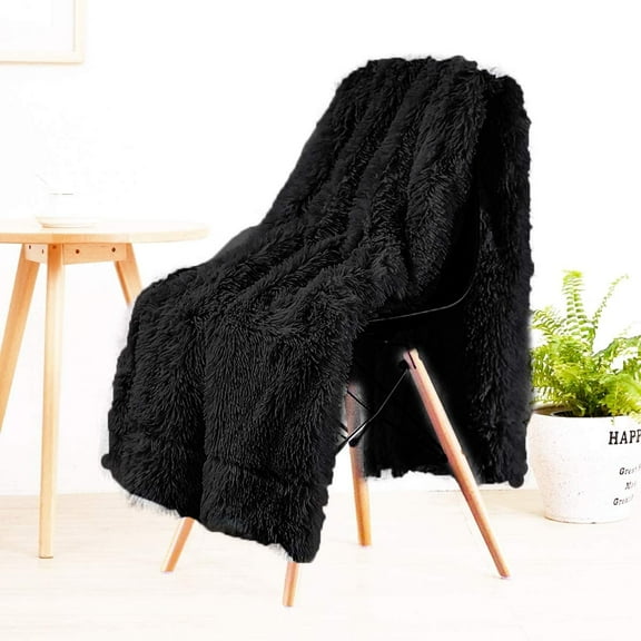 Lochas Soft Shaggy Blanket Plush Bed Cozy Sherpa Fluffy Blankets for Couch Chair Sofa,50"x60",Black