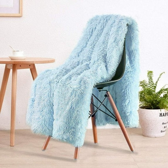 Lochas Soft Shaggy Blanket Plush Bed Cozy Sherpa Fluffy Blankets for Couch Chair Sofa,50"x60",Blue