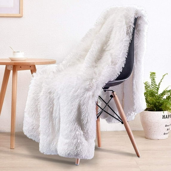 Lochas Soft Shaggy Blanket Plush Bed Cozy Sherpa Fluffy Blankets for Couch Chair Sofa,50"x60",White