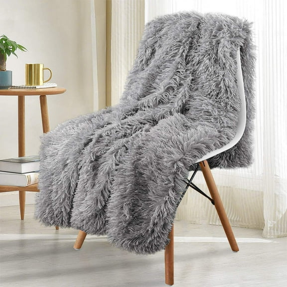 Lochas Soft Shaggy Blankets Plush Fuzzy Bed Cozy Sherpa Fluffy Throw Blanket for Couch Chair Sofa,60"x80",Gray