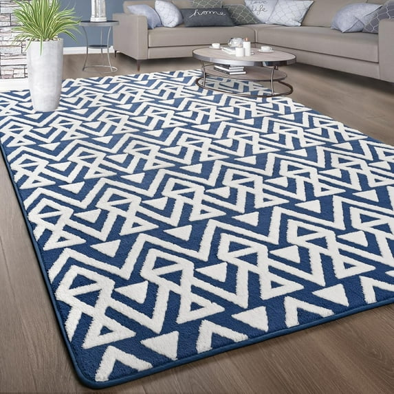 Lochas Soft Shaggy Rugs Geometric Area Rug Fluffy Carpet for Living Room Fluffy Accent Carpet Home Decor,4'x6',Blue