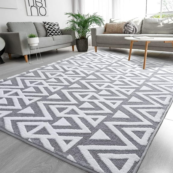 Lochas Soft Shaggy Rugs Geometric Area Rug Fluffy Carpet for Living Room Fluffy Accent Carpet Home Decor,4'x6',Grey