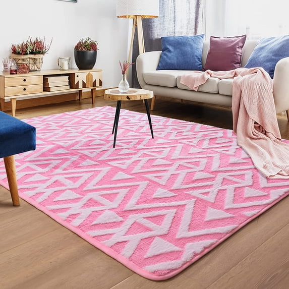 Lochas Soft Shaggy Rugs Geometric Area Rug Fluffy Carpet for Living Room Fluffy Accent Carpet Home Decor,4'x6',Pink
