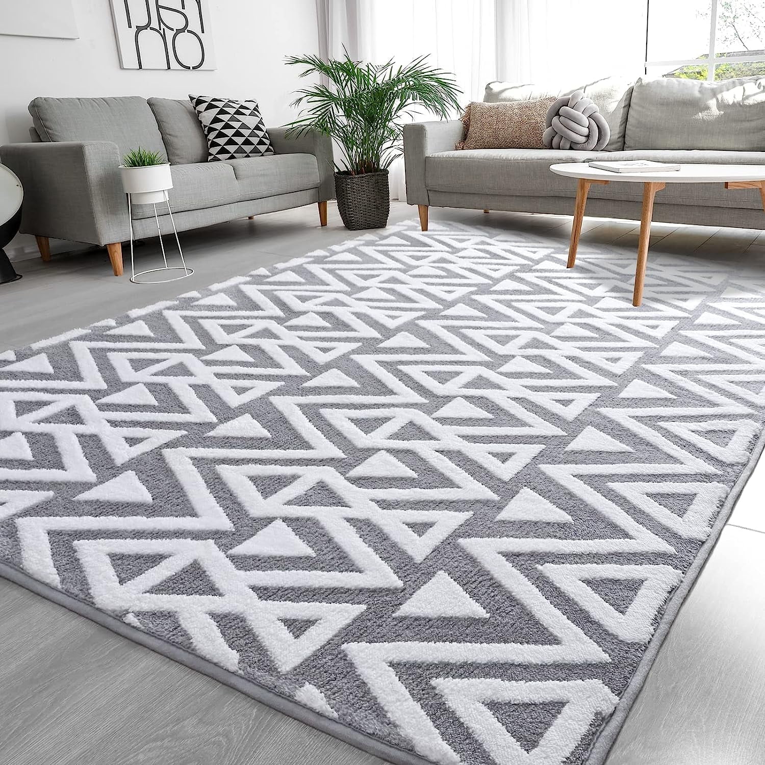 Lochas Soft Shaggy Rugs Geometric Area Rug Fluffy Carpet for Living ...