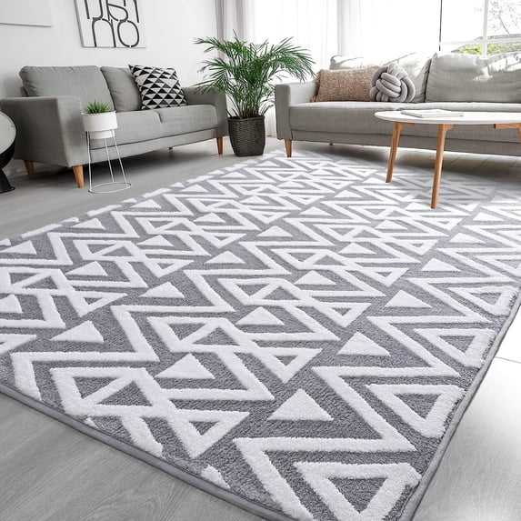 Lochas Soft Shaggy Rugs Geometric Area Rug Fluffy Carpet for Living Room Fluffy Accent Carpet Home Decor,7'x10',Grey
