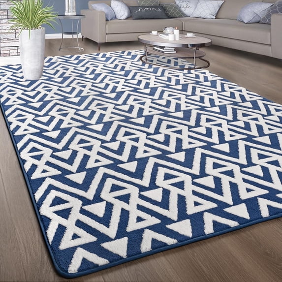 Lochas Soft Shaggy Rugs Geometric Area Rug Fluffy Carpet for Living Room Fluffy Accent Carpet Home Decor,7'x10',Blue