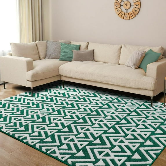 Lochas Soft Shaggy Rugs Geometric Area Rug for Living Room Fluffy Accent Carpet Home Decor,5'x8',Green