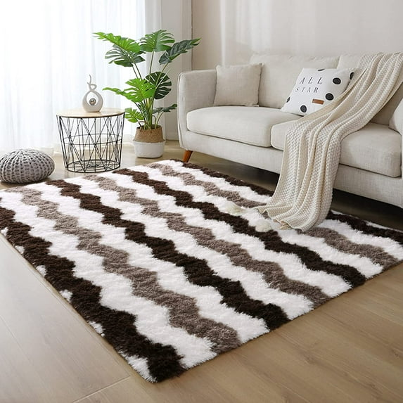 Lochas Soft Shaggy Rugs Plush Area Rugs for Living Room Bedroom Fluffy Carpets Home Decor,5x8ft,Stripe Brown