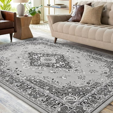 Lochas Soft Vintage Floral Area Rugs Floor Carpet Non Slip Rug for Living Room Bedroom Dining Kitchen Home Decor,4'x6',Gray