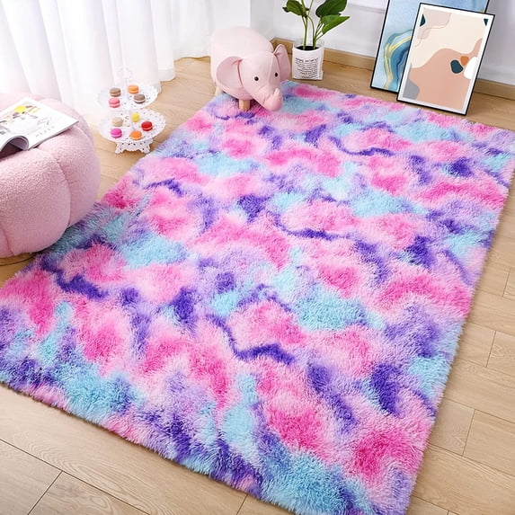 Lochas Super Soft Rainbow Area Rugs Colorful Carpet Plush Rug for Living Room Bedroom Kidroom Fluffy Mat, 3'x5'