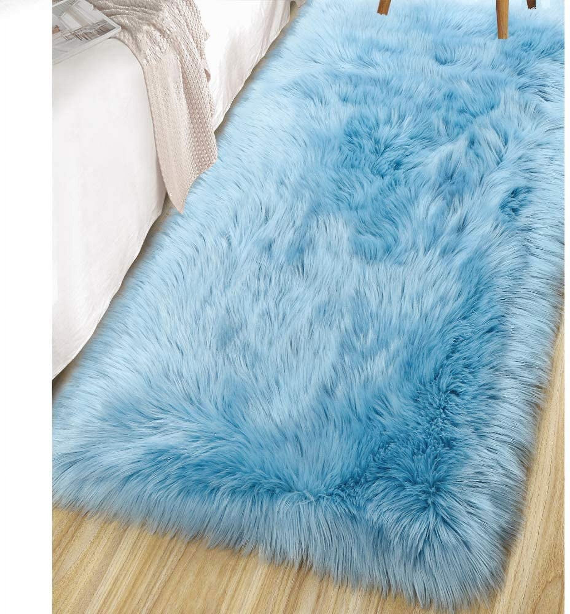 Lochas Ultra Soft Fluffy Rugs Faux Sheepskin Area Rug for Bedroom Living Room,2'x4',Aqual Blue