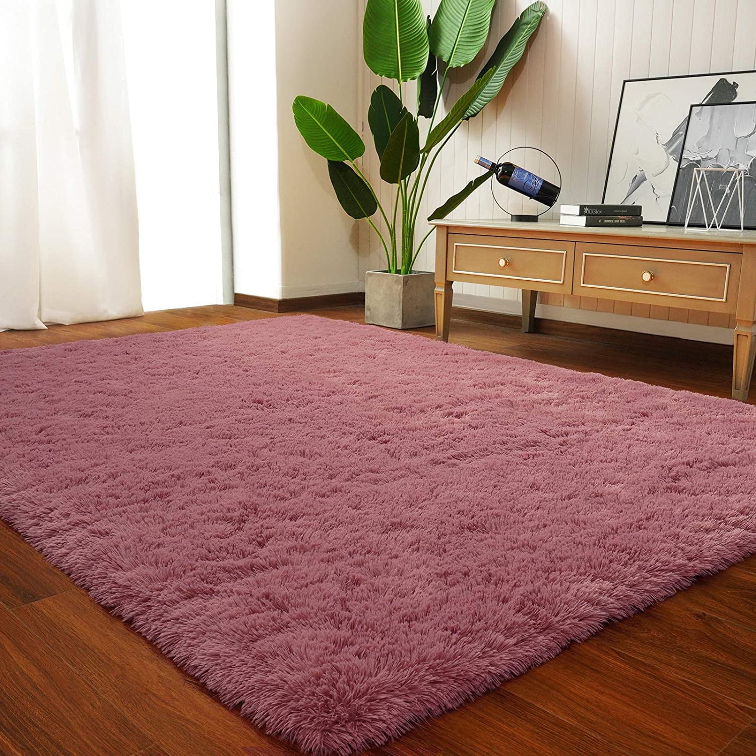 Lochas Ultra Soft Indoor Modern Area Rugs Fluffy Living Room Carpets for Children Bedroom Home Decor Nursery Rug 4' x 5.3',Blush
