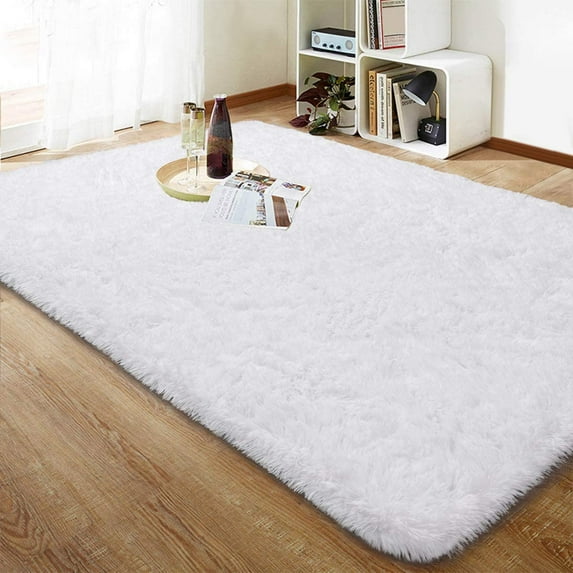 Lochas Ultra Soft Modern Area Rugs Fluffy Plush Living Room Carpets for Children Indoor Bedroom Home Decor Nursery Rug,4'X6',White