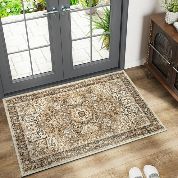 Lochas Vintage Accent Rugs Distressed Print Area Rug Low Pile Carpet for Living Room Bedroom Home Decor,Beige,2'x3'