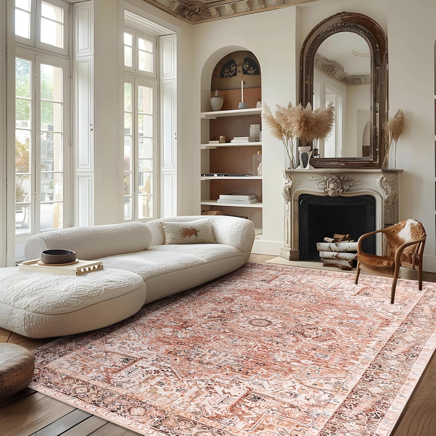 Lochas Vintage Accent Rugs Distressed Print Area Rug Low Pile Carpet for Living Room Bedroom Home Decor,Beige,6'x9'