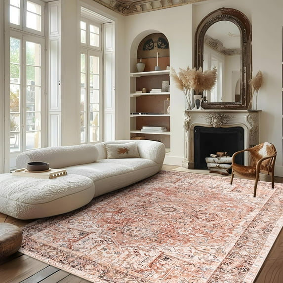 Lochas Vintage Accent Rugs Distressed Print Area Rug Low Pile Carpet for Living Room Bedroom Home Decor,Beige,6'x9'