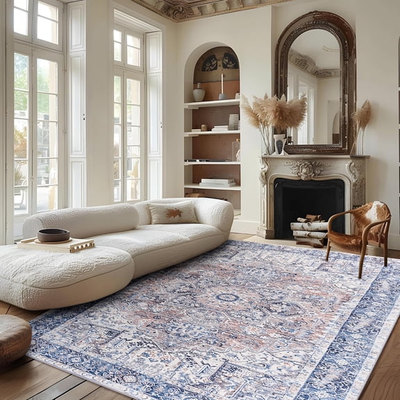 Lochas Vintage Accent Rugs Distressed Print Area Rug Low Pile Carpet for Living Room Bedroom Home Decor,Blue,8'x10'
