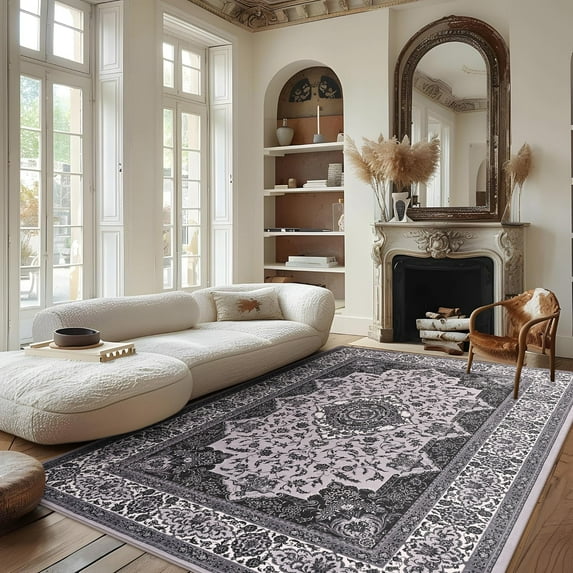 Lochas Vintage Accent Rugs Distressed Print Area Rug Low Pile Carpet for Living Room Bedroom Home Decor,Gray,4'x6'