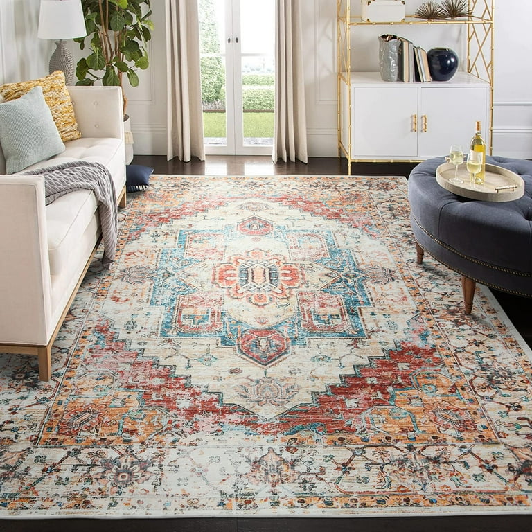 4’ X 6’ Beige And Blue Boho Chic Area Rug 4’ X 6’ Beige And Blue Boho Chic Area Rug