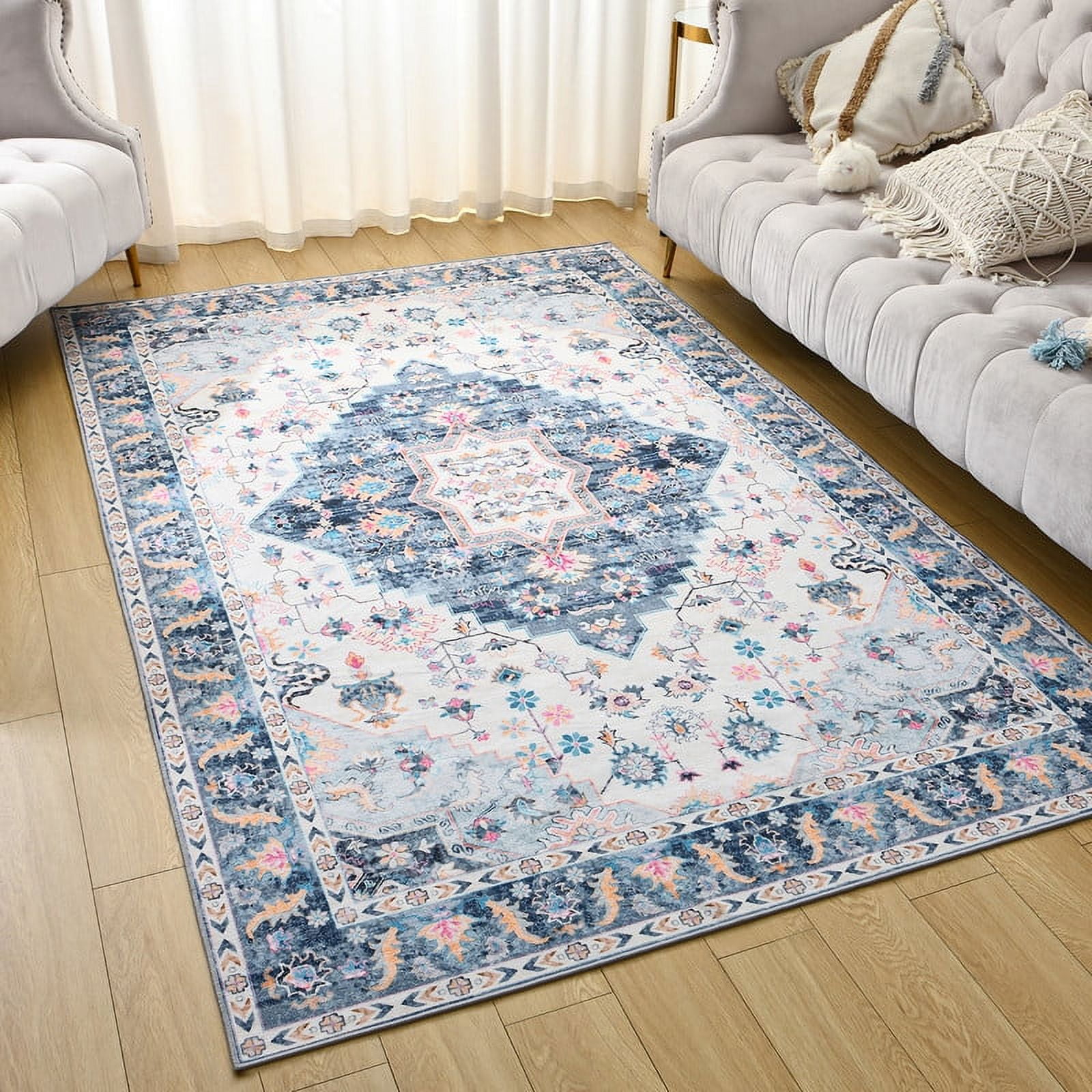 Lochas Vintage Boho Fluffy Rug Chenille Low Pile Area Rugs for Bedroom ...