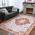 thumbnail image 1 of Lochas Vintage Boho Rug Low Pile Fluffy Area Rugs for Bedroom Living Room Indoor Floor Carpet Home Decor,6'X9',Red, 1 of 7