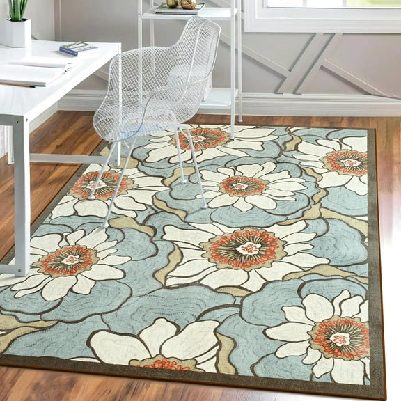 Lochas Vintage Floral Rugs Soft Accent Area Rug Flower Retro Carpet for Living Room Bedroom Home Decor,2'x3',Green
