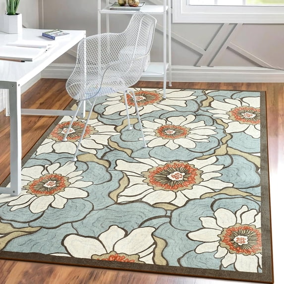 Lochas Vintage Floral Rugs Soft Accent Area Rug Flower Retro Carpet for Living Room Bedroom Home Decor,4'x6',Green