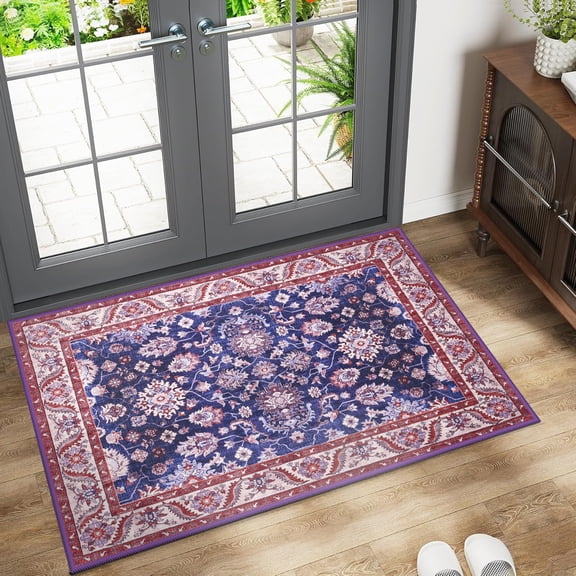 Lochas Vintage Floral Rugs Soft Accent Area Rug Fluffy Carpet for Bedroom Living Room Home Decor,2'x3',Red & Blue
