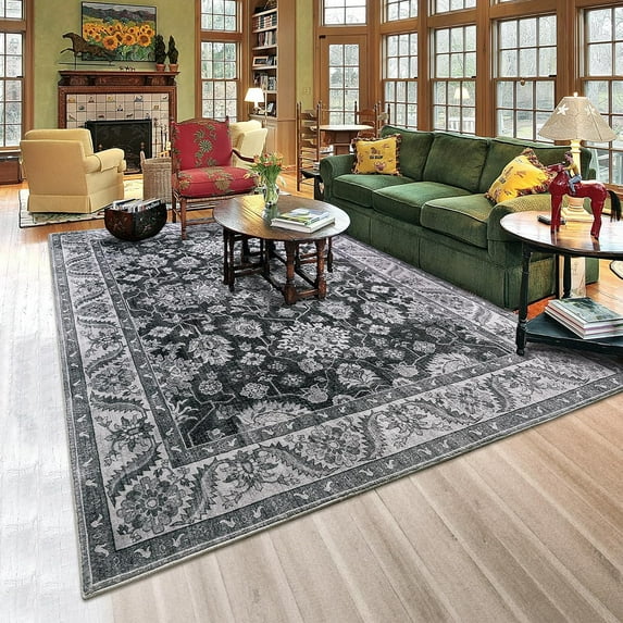 Lochas Vintage Floral Rugs Soft Accent Area Rug Fluffy Carpet for Bedroom Living Room Home Decor,4'x6',Gray